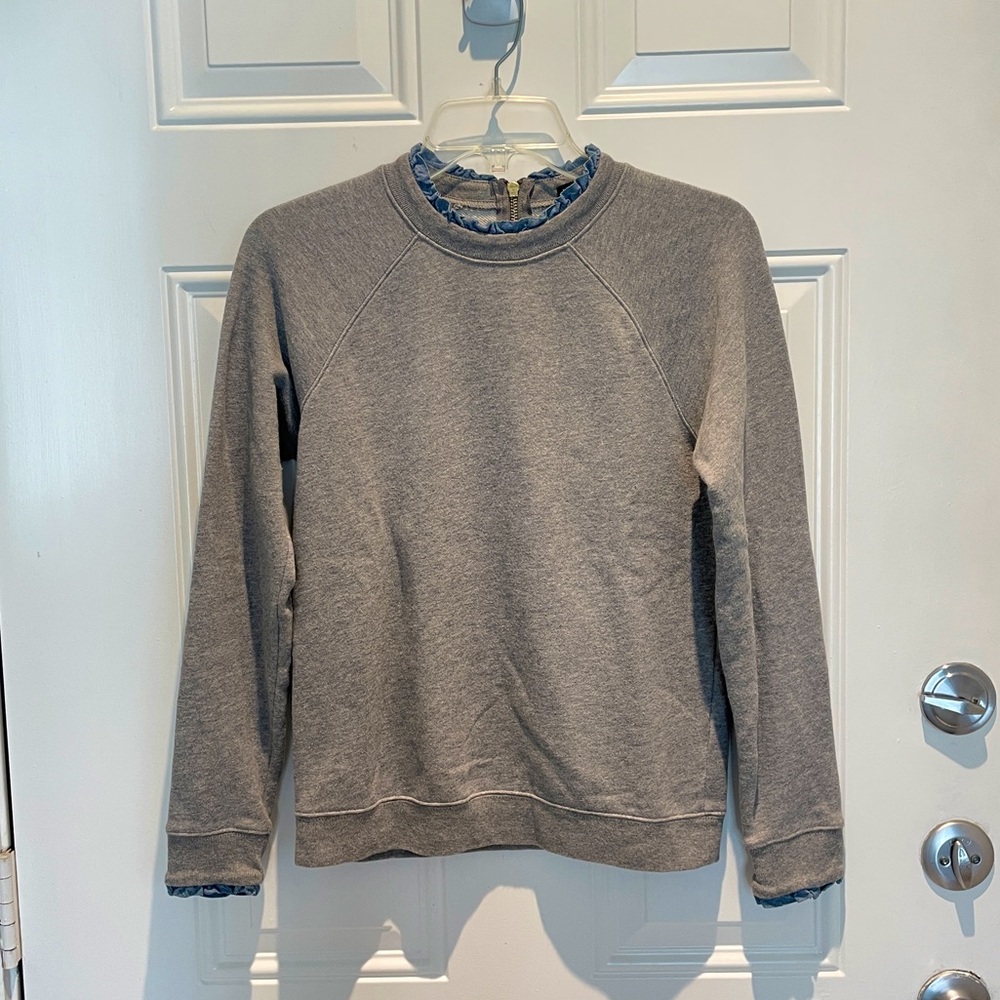 J. Crew Mercantile Terry Cloth Gray Chambray Cotton Crewneck Sweatshirt Size XS